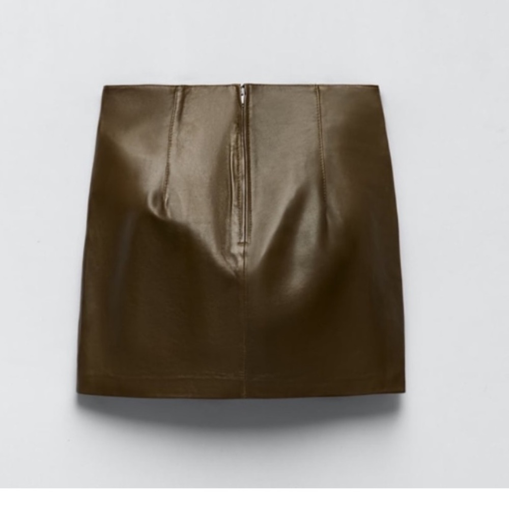 Zara | Genuine Leather Green Skirt - Picture 8 of 10